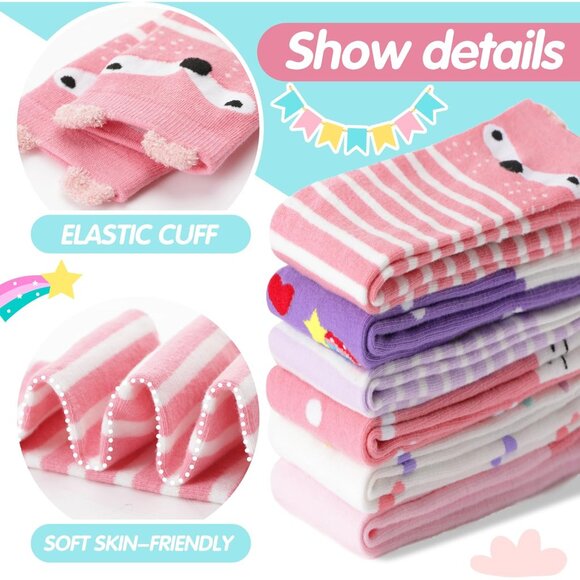 6 Pairs Kids Girls Knee High Socks Gift Long Crazy Silly Tall Funny Boot Cute An - Picture 4 of 6